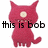 Red cartoon cat with white circular face marking, multiple text overlays across six showing sequential phrases