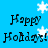 Blue background with pixelated "Happy Holidays!" text and white snowflakes in a