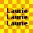 Yellow and orange checkered background with repeated black text 'Laurie' in four vertical