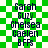 Green and white checkered background with repeated text names in dark blue pixelated font, two identical vertical of text