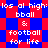 Pixelated text and shapes in red and blue with repeated phrases 'los al high: bball & football for life' on a checkered background.