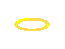 Five yellow pixelated rings arranged in two on a gray background, with varying ring thickness and gaps