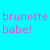 Pixelated image with blue background, pink border, and text reading 'brunette babe!' next to a woman with long brown hair in pigtails wearing white top.