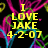 Yellow pixelated text on black background with colorful abstract lines, displaying phrases about 'Jake' and dates.