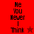Red background with black text reading "Me You Never I Think" and a red star symbol, displayed in two vertical with one showing a darker red section