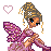 A 4x3 contact sheet of pixel art frames showing a fairy character with pink wings and dress, alternating heart symbols above her head in different states.