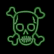 Two skull-and-crossbones icons displayed side-by-side, one in green outline and the other glowing bright green with a neon effect.