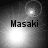 Four grayscale display the name 'Masaki' with a bright light source that shifts position across frames
