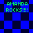 Pixelated green text 'AMANDA ROCKS!!!!' appears on blue and dark blue checkered backgrounds with varying square arrangements.