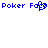 Blue pixelated text 'Poker Face' with a central heart symbol replacing the 'o' in 'Face', displayed on white background.