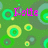 Green background with multiple concentric circular patterns in varying shades of green and yellow, overlaid by pink pixelated text reading 'Katie'.