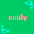 Green background with repeating cyan square patterns and pink 'emily' text in pixelated font.