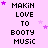 Pixelated text 'MAKIN LOVE TO BOOTY MUSIC' repeated in a on pink background with purple stars, animated by star position changes