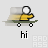 Pixelated character on skateboard with motion blur, red text 'badass buddy .com', black text 'hi' below each instance.