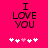 Pixelated text "I LOVE YOU" on bright pink background with five white and one light pink heart symbols below.