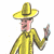 A pixelated buddy icon featuring a yellow-clad character with a wide-brimmed hat on the left and green text reading "Original Icons .com" on a dark background to the right.