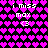 Pixelated animation of pink hearts and white text on black background, with heart patterns shifting between frames.
