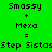 Green background displays text 'Smassy + Mexa = Step SistasStep Sistas' with blue gradient effects on the left side of each frame.
