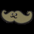 Pixelated beige crescent-shaped icon with two small eyes and a mustache-like mouth on black background.