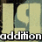 A pixelated image with large light yellow letters 'L' and 'P' on a dark background, overlaid by the word 'addition' in white text.