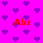 A static image with a bright pink background covered in small purple pixelated hearts, featuring four red 'Abz' text instances in a pattern