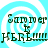 Animated icon with cyan and white spiral background, dark green text reading 'Summer Is Here!!!' in pixelated font.