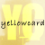 Static pixelated icon featuring the word "yellowcard" in dark lowercase letters over a yellow gradient background with faint vertical lines and soft light effects.