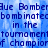 Blue background with repeated text 'Aue Bomber bombinate in the tournament of champions' rendered in pixelated font.