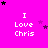 A static contact sheet of 12 identical frames showing a bright pink background with repeated white text "I Love Chris" and scattered black/purple stars.
