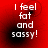 Red background with white text reading "I feel fat and sassy!" in four identical arranged in a