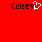 Red background with two instances of the text 'Kelsey' in black pixelated font, one featuring a white heart symbol replacing the letter 'y'.