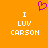 Pixelated orange background with white text "I LUV CARSON" and a purple heart symbol above the text.