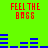 Green background with red text 'FEEL THE BASS' and blue audio waveforms in a pixelated style.