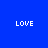 Four quadrants display the word LOVE in white pixelated text on solid blue, purple, red, and purple backgrounds.
