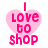 A pink heart-shaped icon with 'I love to shop' text in bright pink, displayed across showing subtle animation changes