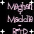 Pixelated pink text on black background with white stars, displaying 'Meghan', 'Maddie', and 'RFTD' in a