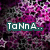 Pixelated image with purple and black floral background, teal text boxes displaying partial names 'Tanna...', 'Rox Ur...', and 'PRETTY PINK SOX...' in white lettering.
