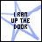 pixelated text with blue star outlines, each showing a different phrase from the song "I Ran Up The Door" in black block letters