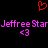 Red pixelated heart above repeated pink text 'Jeffree Star' with purple '<3' symbols on black background.