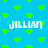 Blue background with green pixelated hearts and four instances of the text 'JILLIAN' in white pixelated font.