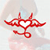 Red stylized design with heart shape at center on light gradient background.