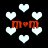 Black background with white heart shapes and red 'm*m' text, where the asterisk is a small red heart symbol.