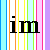 A static image with vertical rainbow stripes background and scattered black text characters 'im a dork' alongside a solid black star symbol.