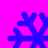 Four blue snowflake icons on a bright pink background, each with distinct branching patterns and pixelated edges.
