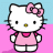 Pixelated white cat with pink bow, yellow nose, black eyes; four poses on alternating light blue and pink background.