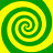 Four green and yellow spiral patterns arranged in a on a solid background