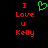 Red pixelated text "I Love U Kelly" on black background with green heart symbol above the 'U' in left , identical right