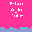 Pixelated text displays 'Erika', 'Ayla', and 'Juile' in white on a bright pink background with cyan wave borders.