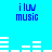 Blue background with blue text 'i luv music' and white audio equalizer bars in four quadrants, each bar pattern changing across frames.