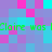 Pixelated of cyan, purple, and magenta squares with green text repeating 'Claire was Claire was' across two